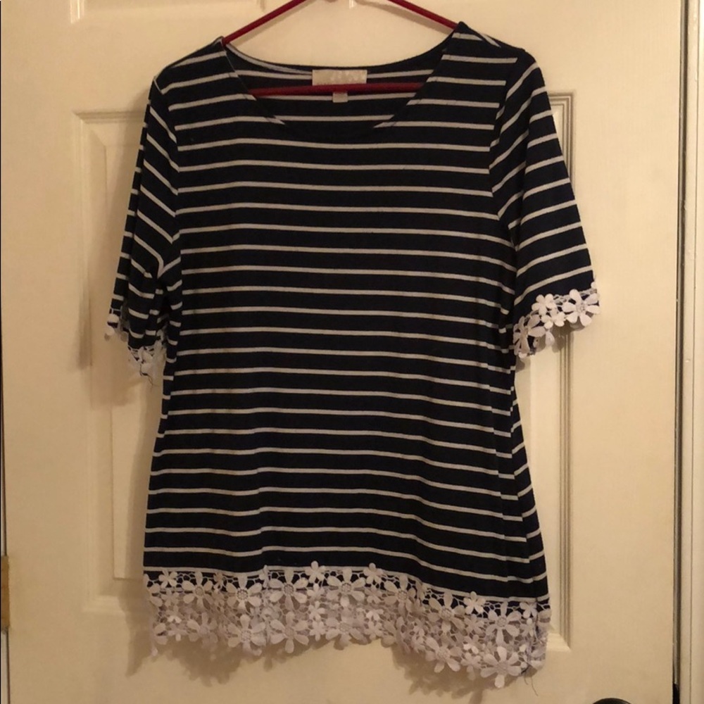 Blue striped shirt with lace flower details